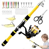 Angelrute für Kinder, tragbar, Teleskoprute, Zubehör, See, Deck, Fluss, Süßwasser, Camping, Küste, Surf, Offshore, Meer, Wasser, Teich, Kajak, Jugendliche, Kinder, Anfänger, Starter-Set