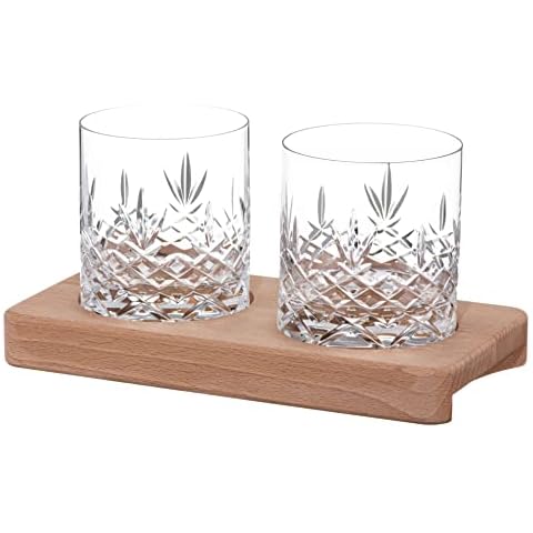 DIAMANTE Buckingham Whisky Tumblers with Tray - Premium Hand Cut Lead Free Crystal Cover