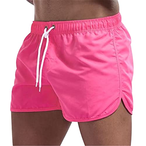 HAXNOHEY Bañadores Hombre Secado Rápido Playa Pantalones Cortos de Baño con Bolsillos Cordón Bañador Multicolor Rosado S