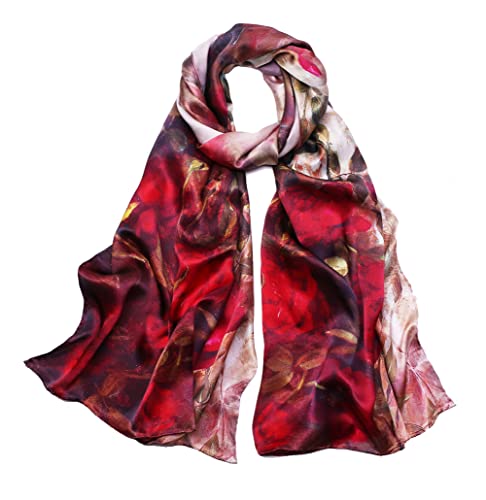 Smi&Love Women's Mulberry Silk Scarf Floral Print Satin Long Scarf Wrap Shawl (Hsly01), 170cm*53cm