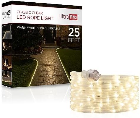 Image of UltraPro LED Rope Lights, 25ft Classic Clear Rope, Warm White Light 3000K, Indoor /Outdoor, Flexible, Linkable, Durable, Rope Lights Outdoor, 54504 (Pack of 6)