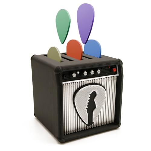 Unique Guitar Pick Holder Retro Guitar Amp Model Guitar Picks Holder Pick Organizer & Display Case Gift for Music Enthusiasts and Guitar Players (Silver)