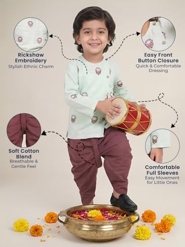 Image of POLKA TOTS Premium Cotton Dhoti Kurta Set for Kids Boys - Traditional Angrakha Style Ethnic Wear for Baby Boys | Breathable Soft Fabric Festive Outfit for Haldi, Weddings & Traditional Events