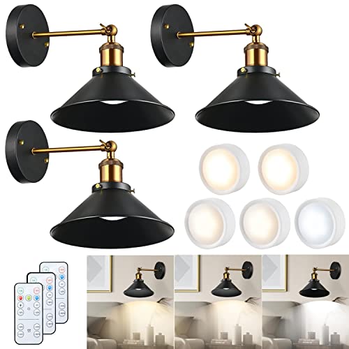 Haultop 3 Pack Battery Operated Wall Sconce, Battery Operated Wall Lights, Dimmable Wall Sconces With Remote Control, Matte Black Battery Wall Sconce For Picture Collage, Stairway- No Need Hardwire #TOP10