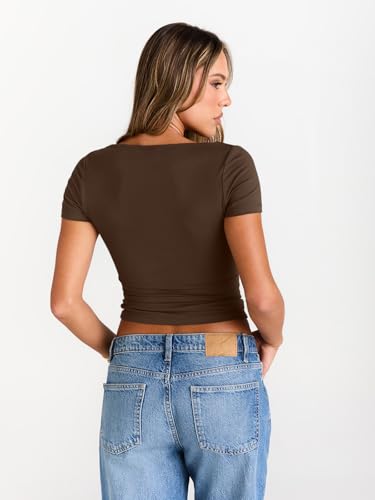 Image of Trendy Queen Womens Boat Neck Tops Short Sleeve Shirts | Compression Basic Tops,Y2K Aesthetic Slim Fit,Professional Business Casual, Polished Teacher Outfits