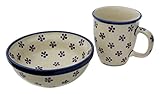 Frühstücks-set aus bunzlauer Becher 0.220 l, Durchm. 9,0 cm, Höhe 9.8 cm, und müslischälchen