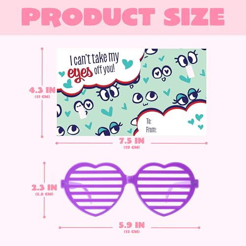JOYIN 32 Packs Valentines Day Shade Glasses with Gift Cards Heart Shaped Shutter Heart Glasses Valentines Day Accessories for Kids Party Favor Classroom Exchange Prize Supplies by JOYIN - Image 6