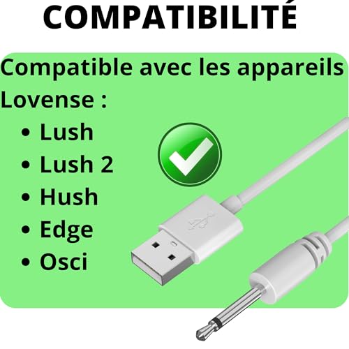 PHONILLICO Lovense Lush Hush Edge Osci Kabel do ładowania kompatybilny - Kabel 80 cm Końcówka pręta 18mm średnica 2,5 mm