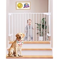 Cumbor 29.2–43\" Baby Gate for Stairs, Wall-Mounted (Drill Required), Expandable No Bottom Bar Dog Gate, Auto Close Extra Wide Walk Thru, Pet & Toddler Proof Gate, Top & Bottom of Stairways (White)