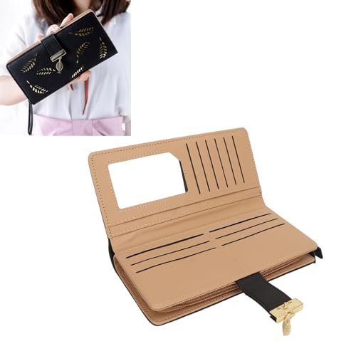 Women Wallet, PU Leather Hollow Leaf Pattern Lady Long Wallet Bifold Card Holder Organizer Fashion Cash Clutch with Zip Loose Change Pocket for Women Girls Gift2