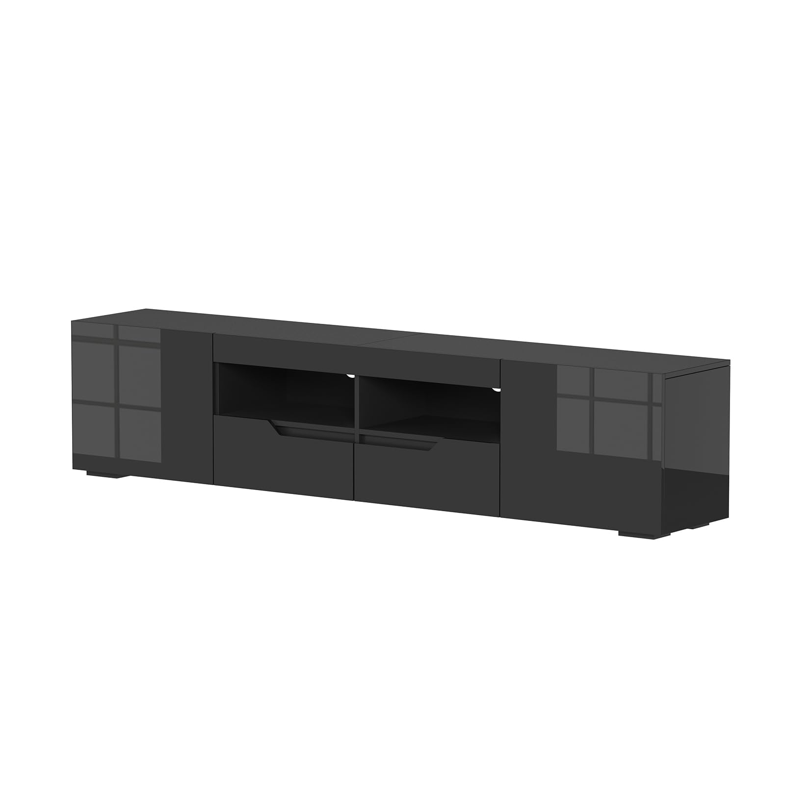 200cm TV Schrank Hochglanz mit LED-Beleuchtung, Schwarz
