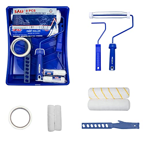 SALI Paint Roller Kit for Wall Paint Brush, Paint Tray, Roller Cover Sand Paper Roller Paint Brush Wall Print Roller Cleaner for Professional or Home Owners with All Paints and Stainsï¼ˆ9pcsï¼‰