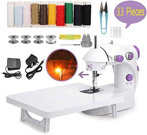 Mini Sewing Machine Electric Portable Sewing Machine with Extended Table Dual Speed Double Thread,Foot Pedal,Needle Protector for Beginner Household Travel