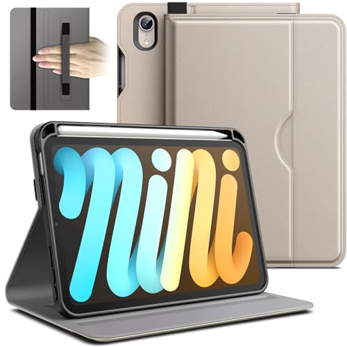 JETech Case for iPad mini (A17 Pro 2024 Model 7th Generation) / mini 6 (2021 Model 6th Generation) PU Leather Business Folio Protective Tablet Cover with Pencil Holder & Pocket (Starlight)