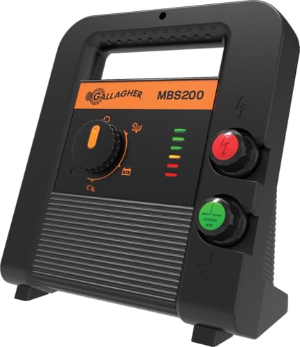 Gallagher MBS200 Electric Fence Charger | Multi-Power AC, Battery or Solar Fence Energizer | 2 Joule Livestock Charger for Portable & Permanent Fencing
