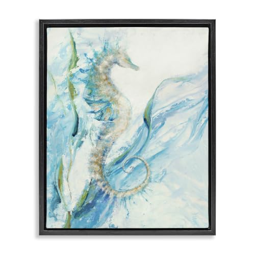 'Nautical Seahorse Blue Ocean'| Floating Frame Canvas Art