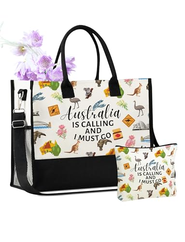 Bolso tote de lona para mujeres de InnoBeta, bolsa de regalo australiana con cierre de cremallera superior y correa para hombro miniatura 1