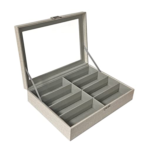 Unionplus 8-Slots Sunglasses Case Organizer, Eyeglass Glasses Display Holder Collector, Multiple Sunglasses Storage Case, Beige Liner Faux Leather #TOP5
