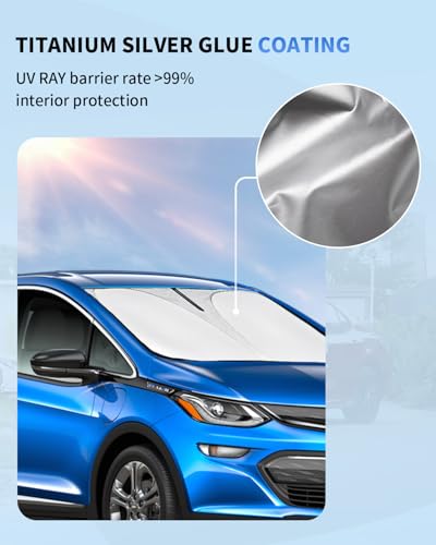 Sun Shade for Chevy Bolt 240T Reflective Windshield Cover Custom Fit 2017-2024 2025 Chevrolet Chevy Bolt EV LT, Premier Hatchback Accessories Sun Visor Front Window UV Rays Blocker