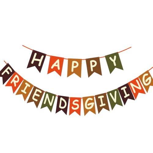Image of Friendsgiving Party Decorations - HAPPY FRIENDSGIVING Banner | Thanksgiving Decorations for Indoor Outdoor Outside - Fall Decor Thanksgiving Backdrop Garland Accessories Party Favors for Home Door