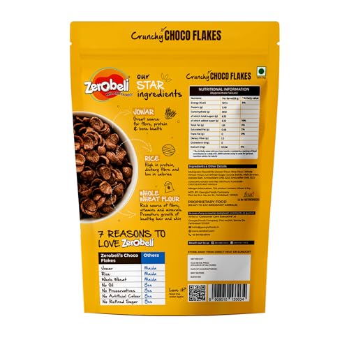 Image of Zerobeli No Maida Choco Flakes 460g (Pack of 3)- Made with Jowar, Whole Wheat and Real Chocolate | Delicious and Chocolaty Chocos Flakes