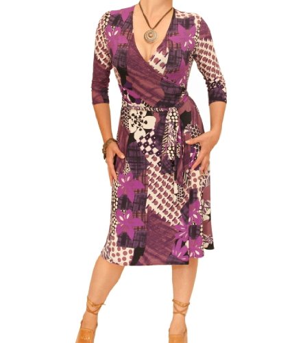 Blue Banana Women's Printed Slinky Knee Length Wrap Dress - Purple Size 12