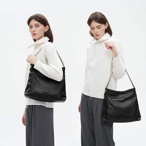 DORIS&JACKY Leather Quilted Tote Bag Set for Women Soft Lambskin Designer Shoulder Chain Purse with 1 Small Clutch - Image 2