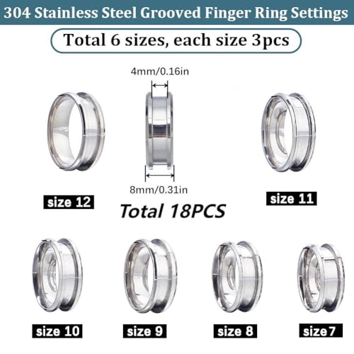 Bagues rainurées en acier inoxydable 8 mm pour fabrication bijoux - 3