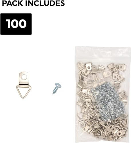 Image of 100 Sets Golden - 10mm 3 /8 inch Triangle D-Ring Picture Photo Frame Hangers Single Hole with Screws Small Strap,Hardware,Tools and Home Improvement (Nickel)