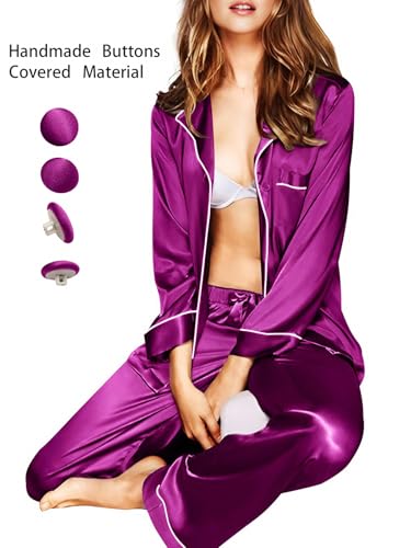 Image of Lonxu Silk Satin Womens Pajama Sets Button Down Sleepwear Loungewear XS~3XL