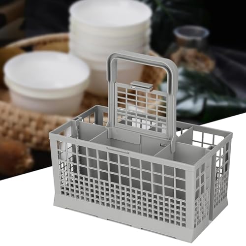 Besteckkorb Spülmaschine, Abnehmbarem Griff Geschirrkorb Spülmaschine, Widerstandsfähiges Kunststoffnetz, 24 x 14 x 12,4 cm, Universelle Ersatzteile Kompatible, Grau