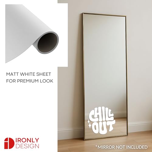 Image of Sticker for Glass & Mirrors| Minimal Vinyl Decal for Bedroom Bathroom & Cafe | Self-Adhesive Waterproof Quote Aesthetic Mirror Sticker | No Mirror Included (Chill Out, Medium, Matt White)