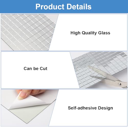 1500 Stück Mini Spiegel Mosaik Selbstklebend, 10 x 10 mm Spiegelmosaiksteine, Glitzer Discokugel Klebestreifen, Quadratisch Mosaik Spiegel, Glasmosaik Spiegelsteine für DIY, Dekoration, Handwerk