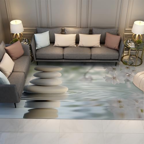 LANDERSION Alfombra área Piedras SPA Antideslizante Suave Pelo bajo Alfombra Interior orquídea Blanca alfombras Granja para Comedor salón Dormitorio 120x180cm