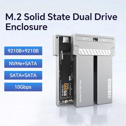 Caja externa Dual NVMe/SATA M2 SSD con USB3.2 10Gbps miniatura 2