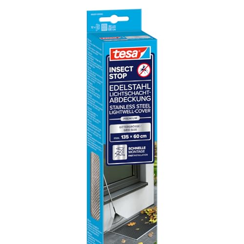 tesa Insect Stop Edelstahl Lichtschachtabdeckung Premium - effektiver Schutz vor Insekten Nagetieren und Schmutz für Kellerfenster einfache Montage witterungsbeständig 1 35m x 60cm