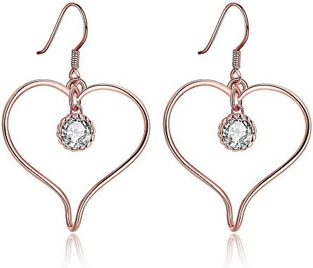 HOSBY 18K Rose Gold Plated Heart Shape Dangle Earrings with Zircon for Women