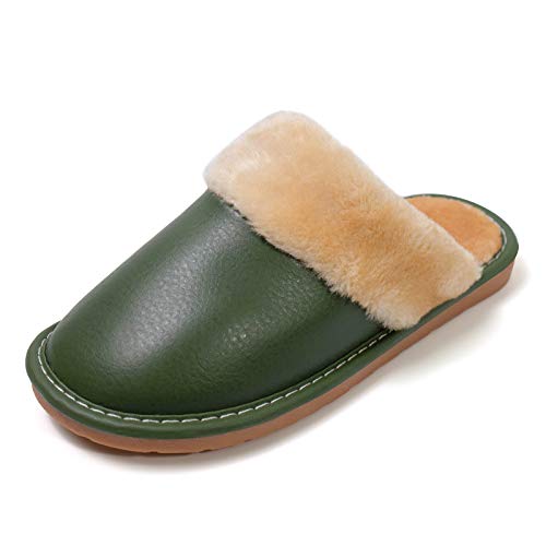 Puxowe Damen Plüsch Hausschuhe Flauschige rutschfeste Pantoffeln Filzpantoffeln Frauen Pelz Warme Winter Flache Slipper Indoor Outdoor 45 EU Green Cover