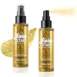 Gold Glitter Shimmer Spray 100ml – Waterproof & Sweat-Resistant Body Glitter for Hair, Face, Skin & Clothing, Quick-Dry Lightweight Sparkle Mist for Festival, Wedding, Party Stage Makeup,1 Pack