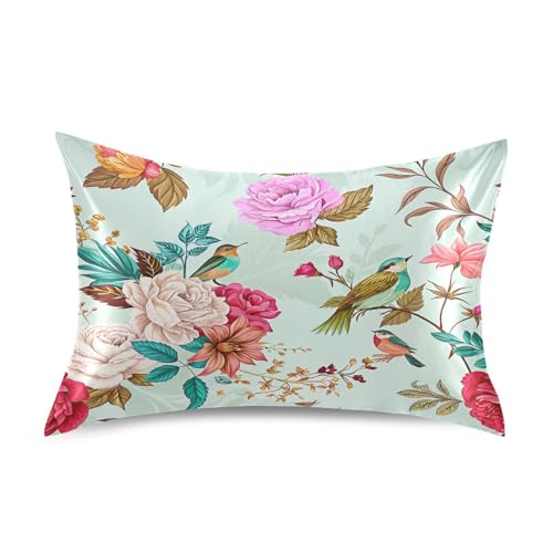 KEEPREAL Wild Flower Rose Satin Pillowcase for Hair and Skin Silk Pillowcase - Satin Pillow Covers with Envelope Closure, Standard Size(20x26 inches) - Valentine's Day Gifts