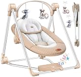 KIDIZ® Babywippe Babyschaukel mit 5 Geschwindigkeitseinstellungen zusammenklappbarer Baby Wippe Schaukel Babyhochstuhl mit Spielbogen Spielzeugen 5 einzigartige Naturgeräusche, Beige