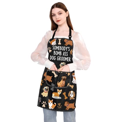 PLITI Lustige Fellpflegeschürze für Hunde, wasserdicht, mit Taschen, Schürze für Hundefriseure, M