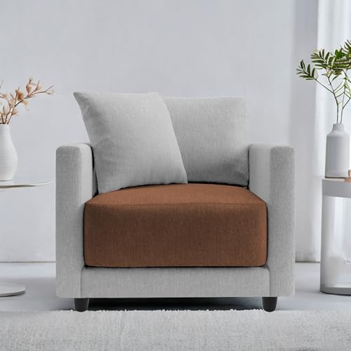 Image of Casaliving Dominic 1 Seater Sofa Set for Living Room (Brown Grey Fabric) Premium Fabric Sofa