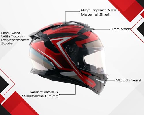 Image of Vega VF 10 Turbo Flex Full Face Riding Helmet with Shock-Absorbing Liner, Lightweight Shell, Aerodynamic Design, Ventilated Interior, Comfortable Fit, and Modern Black Red Styling Black Red M