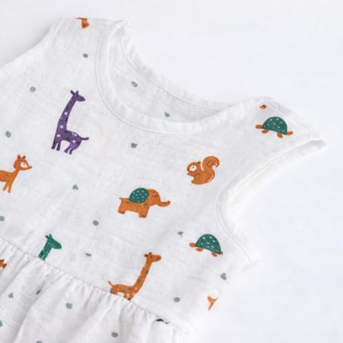 Image of The Boo Boo Club Girls Cotton Muslin Printed Dress | Short Sleeve Knee-Length Summer Girls Frock | Soft Breathable