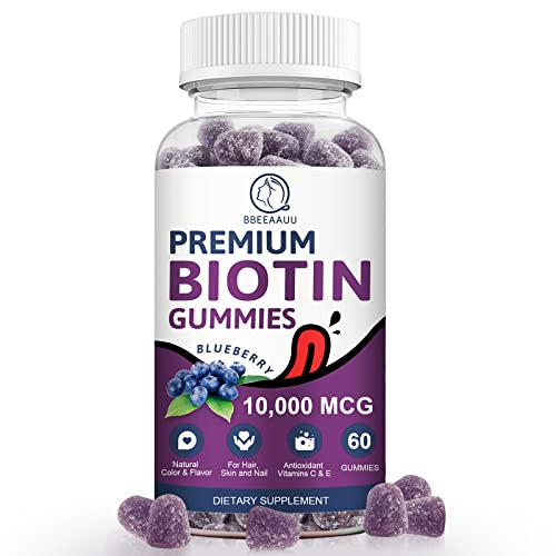 Biotin Gummies for Hair Growth, Biotin Hair, Skin & Nails Growth, 10000mg Vitamins Gummy for Women Men and Kids Vegan, Pectin Based, Blueberry Flavor - 60 Count Biotin Gummies for Hair Growth, Biotin Hair, Skin & Nails Growth, 10000mg Vitamins Gummy for Women Men and Kids Vegan, Pectin Based, Blueberry Flavor - 60 Count