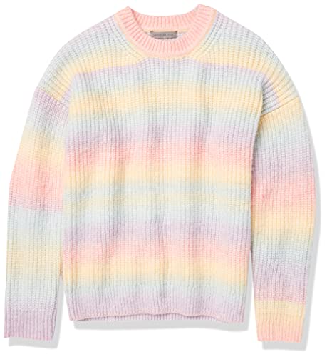 Image of Cable Stitch Women's Ombre Space-Dyed Crewneck Sweater - Long Sleeve Color Block Rainbow Striped Pullover Top