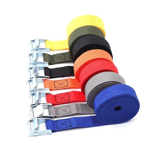 OJHFJMGH Correa con trinquete, Correas de Amarre Carga con trinquete for automóvil 5 m x 25 mm, Correas for envío automóviles y Motores, Hebilla Leva, Conjunto cinturón, Eslinga(Nero)