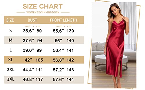 Alcea Rosea Womens Sleepwear Lace Lingerie Chemises V Neck Nightgown Sexy Long Sleep Dress Sleeveless Lace For Women Elegant (Wine01, S) #TOP3