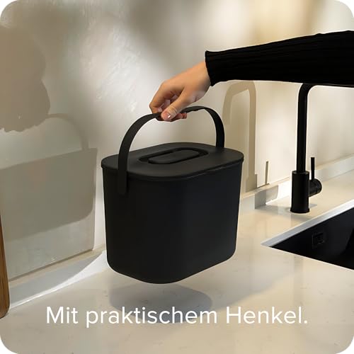 blackswedenhome. Biomülleimer Küche - 7L - Design Komposteimer mit Sieb - Bio-Mülleimer Geruchsdicht - Bio Abfalleimer- Komposter Eimer mit Deckel - Bioabfallbehälter für Küche - Schwarz
